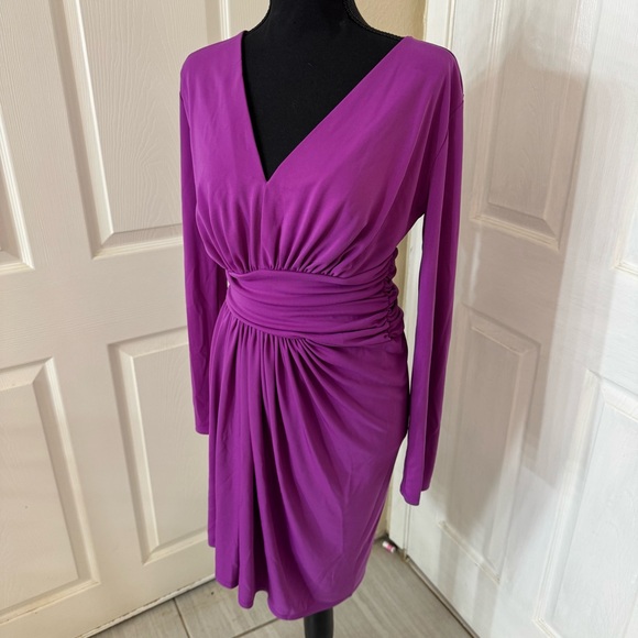 Express Draped V-Neck Strong Shoulder Mini Dress - Small - Picture 3 of 15